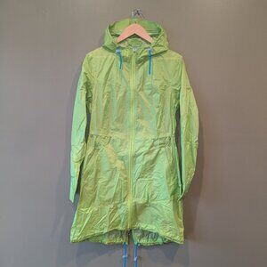 Marmot Long Rain Jacket Women Med Neon Lime Green Hood Trench Parka Shell B46050